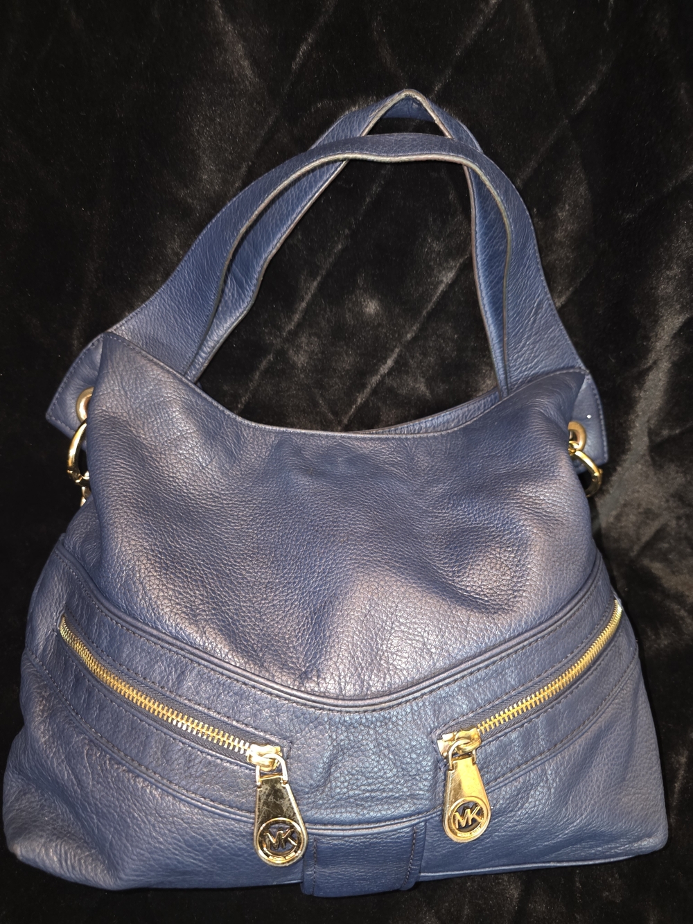 Michael Kors Blue Pebbled Leather Shoulder Bag with Gold Hardware